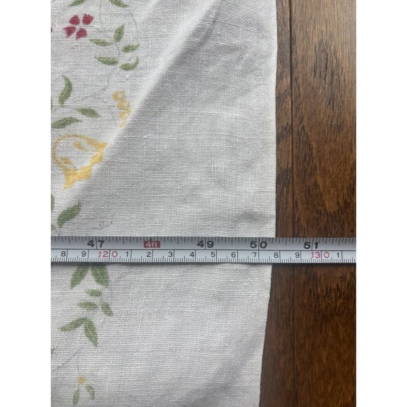 Vintage 1950s Linen Pink Red Rose Floral Tablecloth 50" x 47" Square - Picture 12 of 14